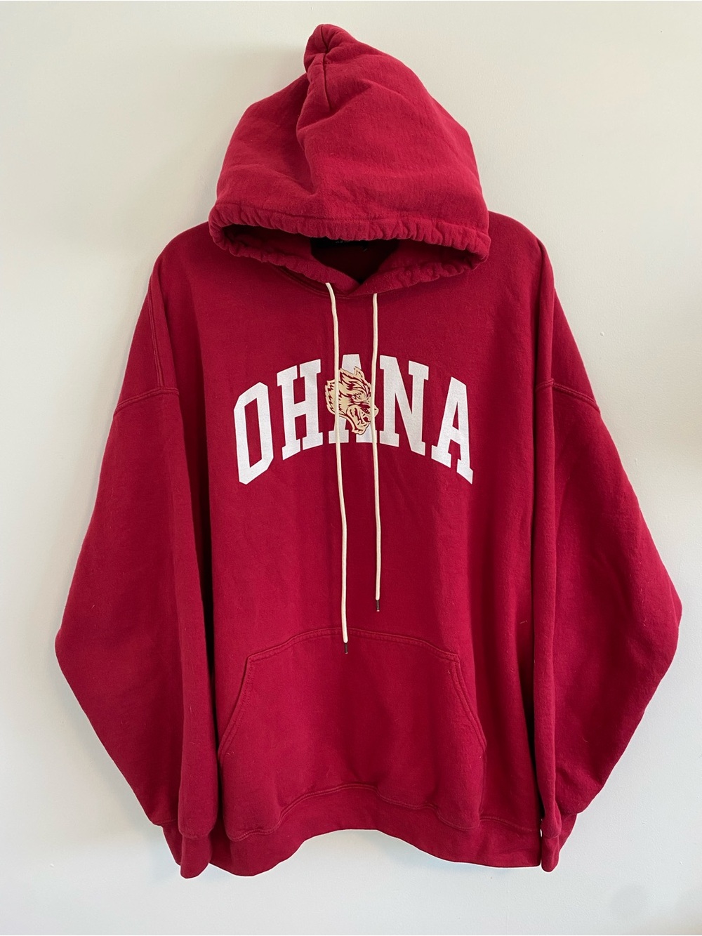 Rare Darc Sport Red Hoodie OHANA". Sz L Mens Oversized 
(Oct A-1)